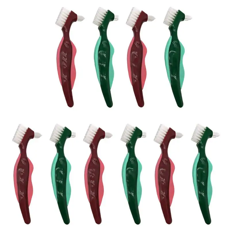 ABVT-10 Pcs Premium Hard Denture Brush Toothbrush, Cleaning Brush,Multi-Layered Bristles &Portable Denture Double Sided Brush