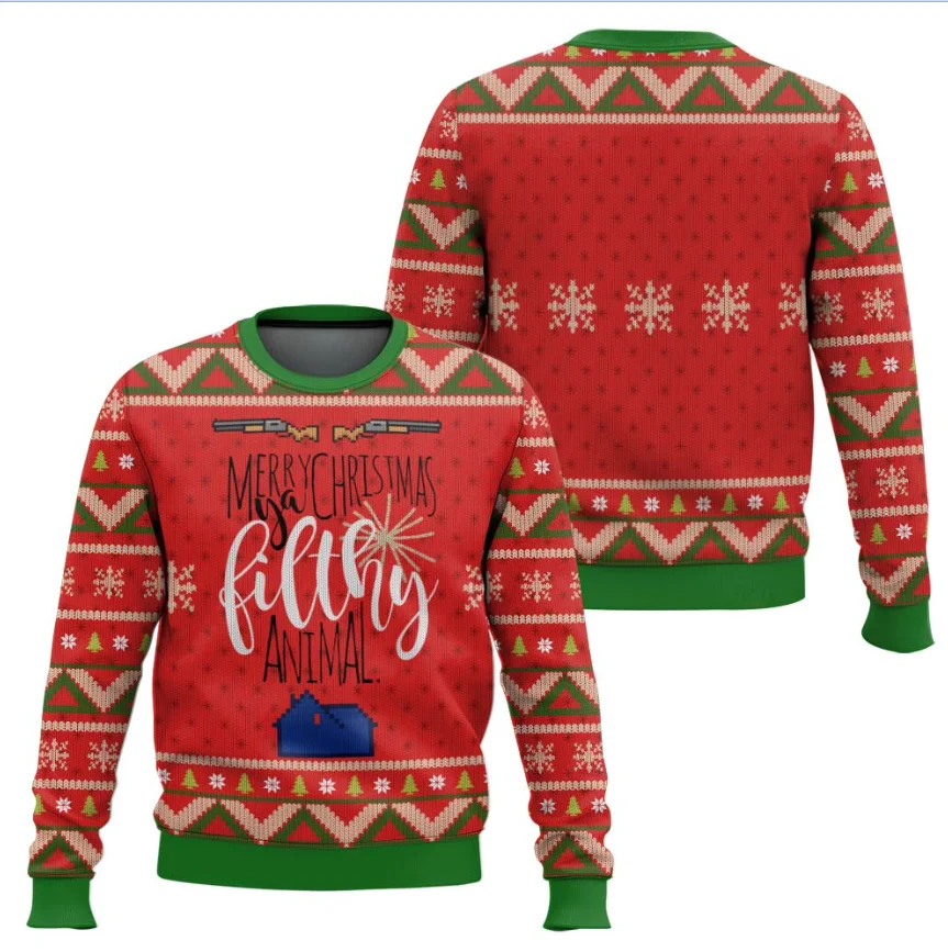 المنزل وحده عيد الميلاد سترة قبيحة 2026 هدية حمراء متعة عطلة نمط كبير حفلة عيد الميلاد الأسرة الأطفال سترة عيد الميلاد