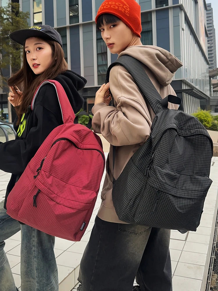 

Ретро клетчатая сумка для путешествий на открытом воздухе, легкая школьная сумка, хлопчатобумажная сумка с несколькими карабинами и кетами