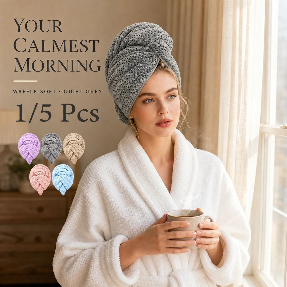 Hair Turban Towel - 1/5 Pcs Microfiber Hair Drying Towel