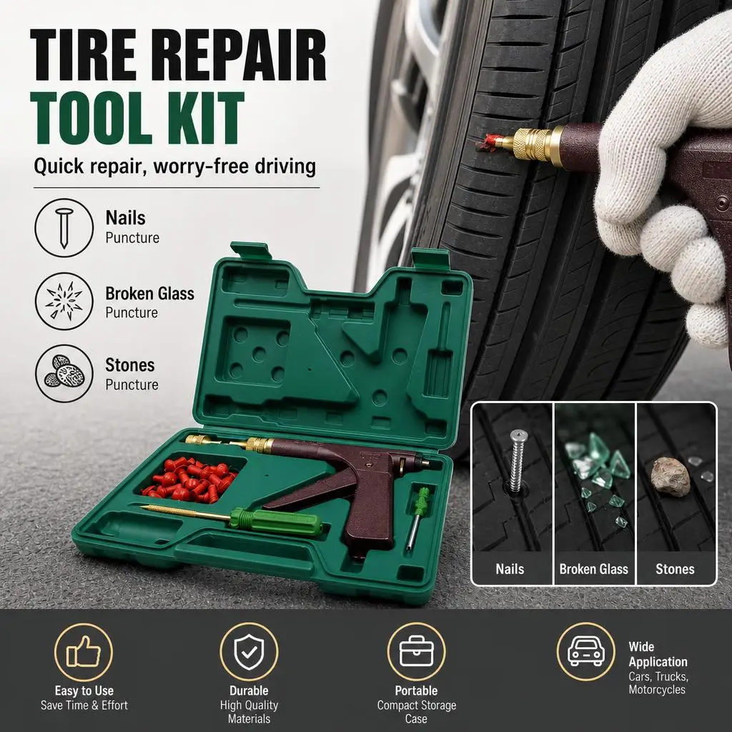 Quick Seal Pilz-Reifenreparatur-Set, tragbare Plug-Pistole für Auto, Motorrad, Fahrrad, SUV, Vakuum-Reifenpannen-Luftleck-Werkzeugset