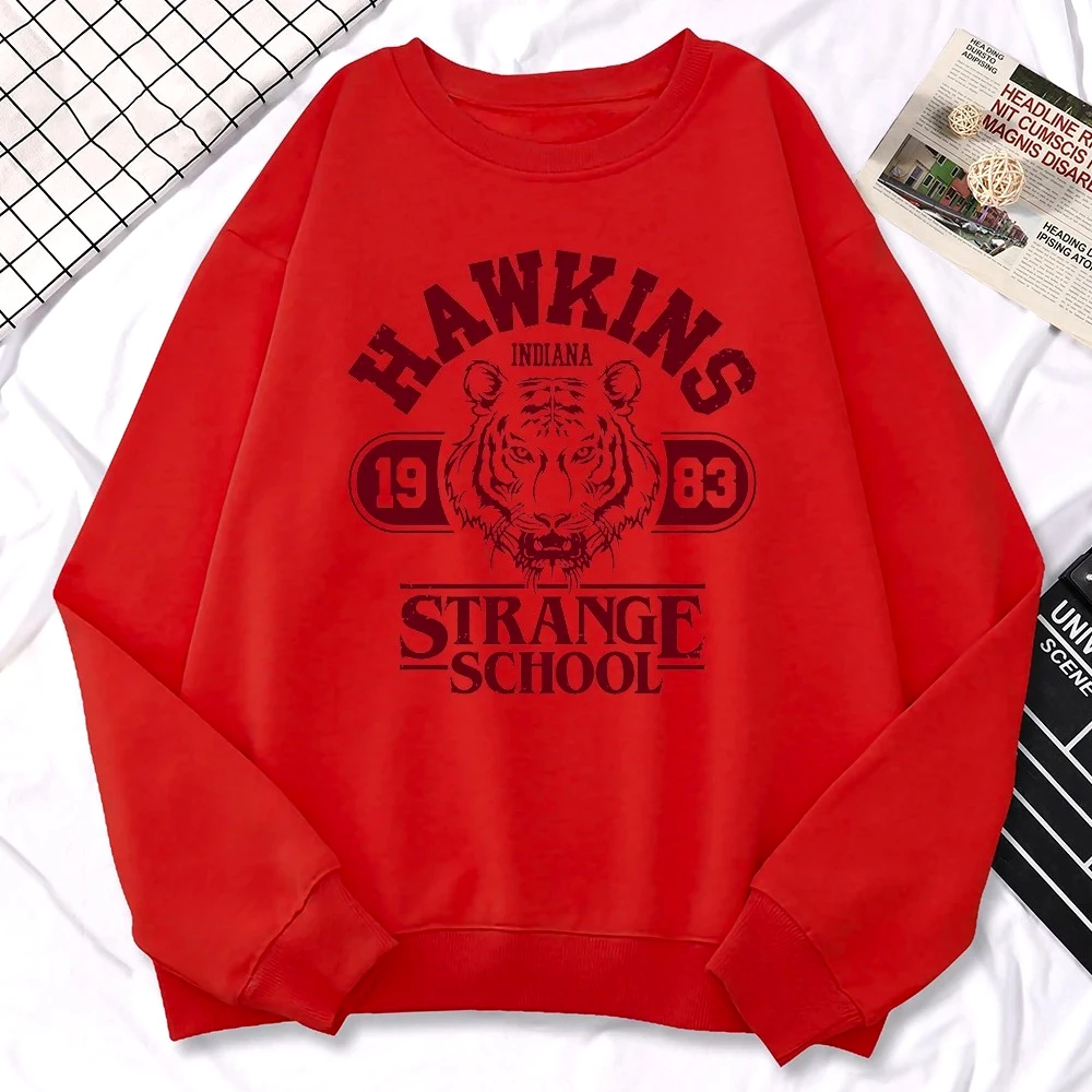 سترة نسائية غير رسمية للشارع من Hawkins High School Indiana 1983 طباعة شتوية بغطاء للرأس بلوفرات برقبة دائرية ملابس صوف دافئة