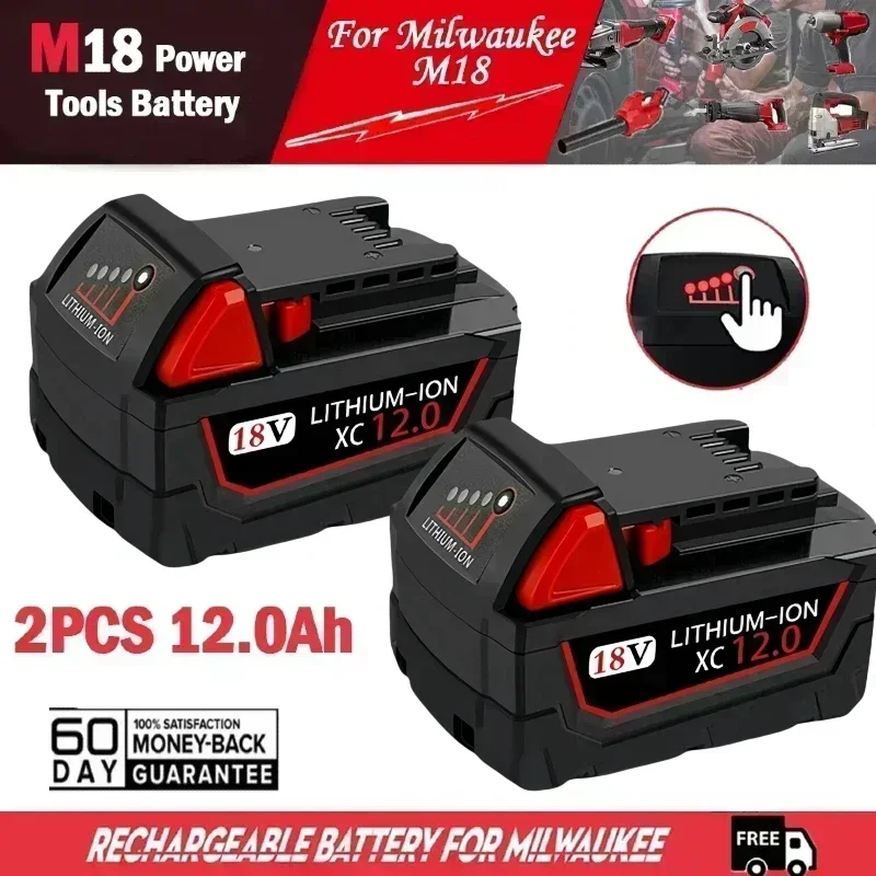 

18V 12.0Ah for Milwaukee XC Lithium Battery Replacement 48-11-1820 48-11-1850 48-11-1840 48-11-1860 Rechargeable Batteries