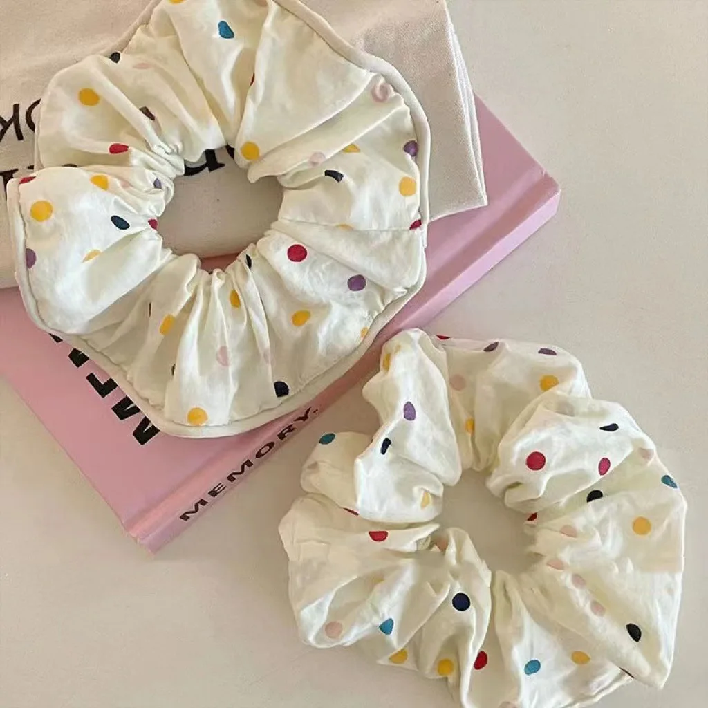 Fresh Fabric Polka Dot Oversized Scrunchies College Girls White Hair Ties Ropes Korean Wrinkle Elastic Hair Bands Sweet Headwear