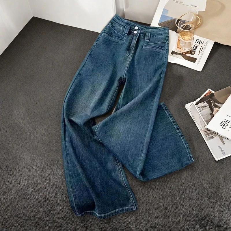 

Свободные джинсы с высокой талией и широкими штанинами для женщин, повседневные, стройнящие, свободного кроя, удобные, больших размеров, в корейском стиле, на все сезоны
