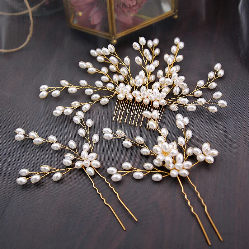 

2024 Pearls Gold Bride Wedding Hair Comb Bridal Hair Pins Clips Women Hair Jewelry Accessories Handmade Headpieces