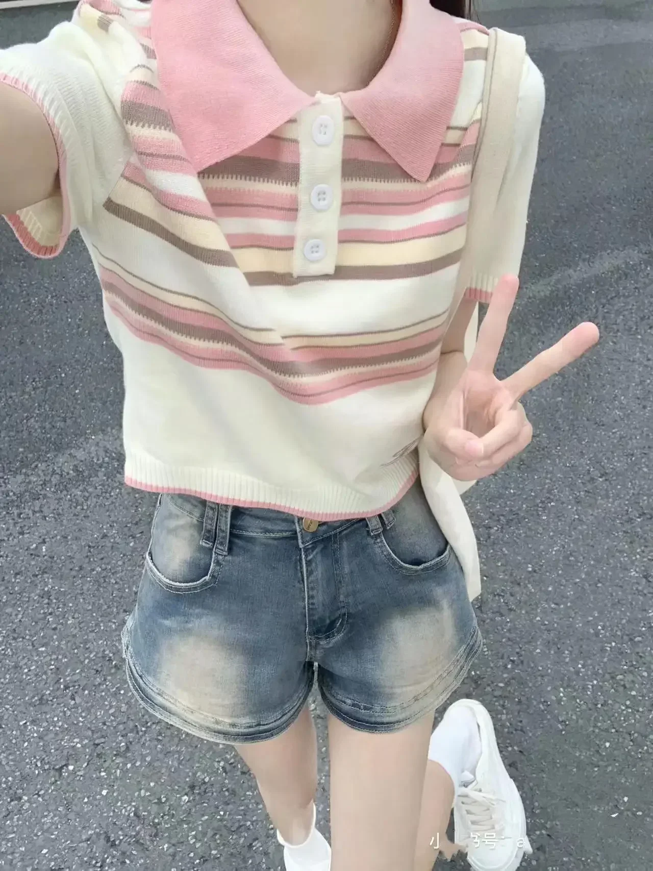 Shirts for Women Casual Striped Tshirts Tunic Fashion Summer Tees Turndown Collar Short Sleeve Knitted T Shirts Y2k Crop Tops