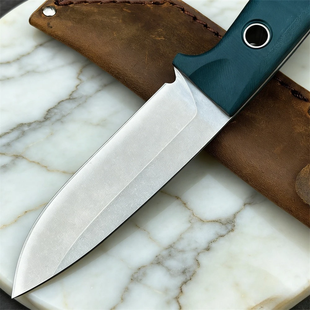Everyday Carry 162 Fixed Blade Knife S30V Steel Blade G10 Handle with Leather Sheath for Outdoor Hunting Camping Fishing
