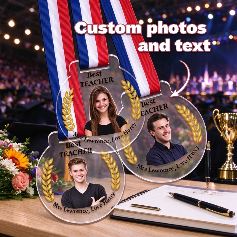 Custom Photo Text Acrylic Medal Keychain Personalized Graduation Award Club Activity Award Keepsake Thank You Teacher Souvenirs