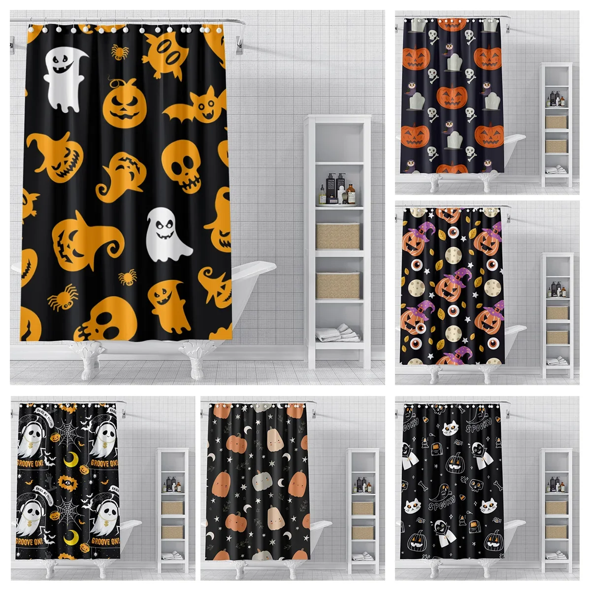 Home decoration shower curtains for bathroom waterproof curtain fabric Modern Nordic style Living Room Halloween Autumn Pumpkin