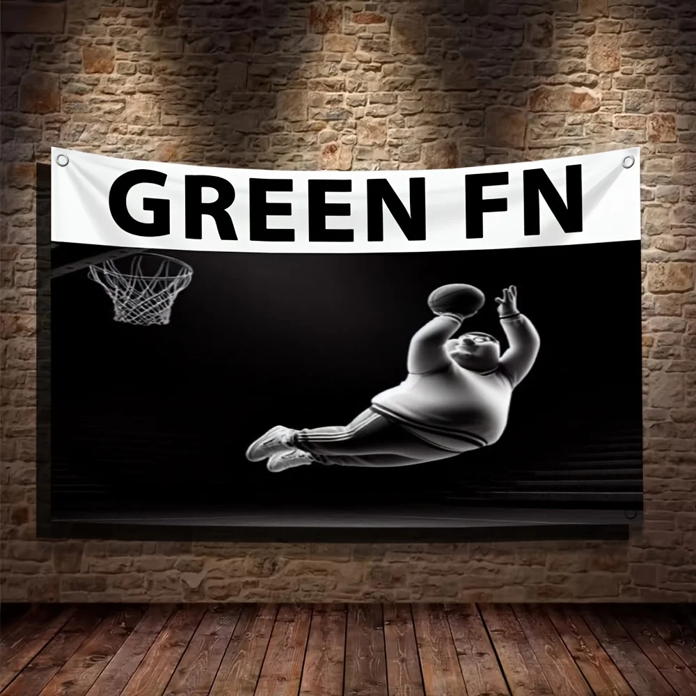 VIKAMA Funny Basketball Meme Tapestry, Green Dunk Wall Hanging, Cool Sports Room Decor for Boys Bedroom Dorm Game Room