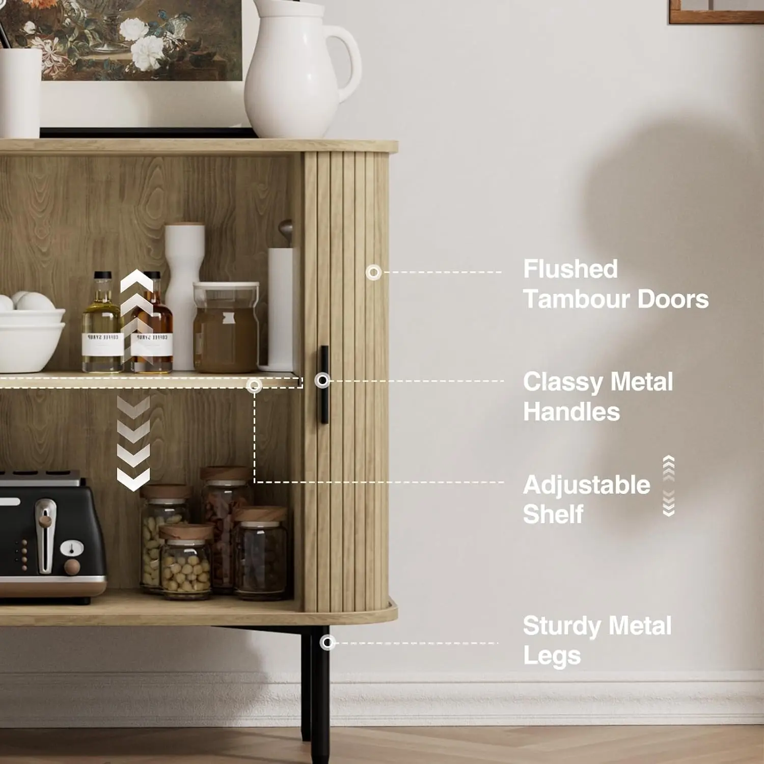 خزانة جانبية للبوفيه مع حافة منحنية وباب منزلق وطاولة وحدة تحكم خزانة خشبية مميزة لغرفة المعيشة/غرفة الطعام/المطبخ