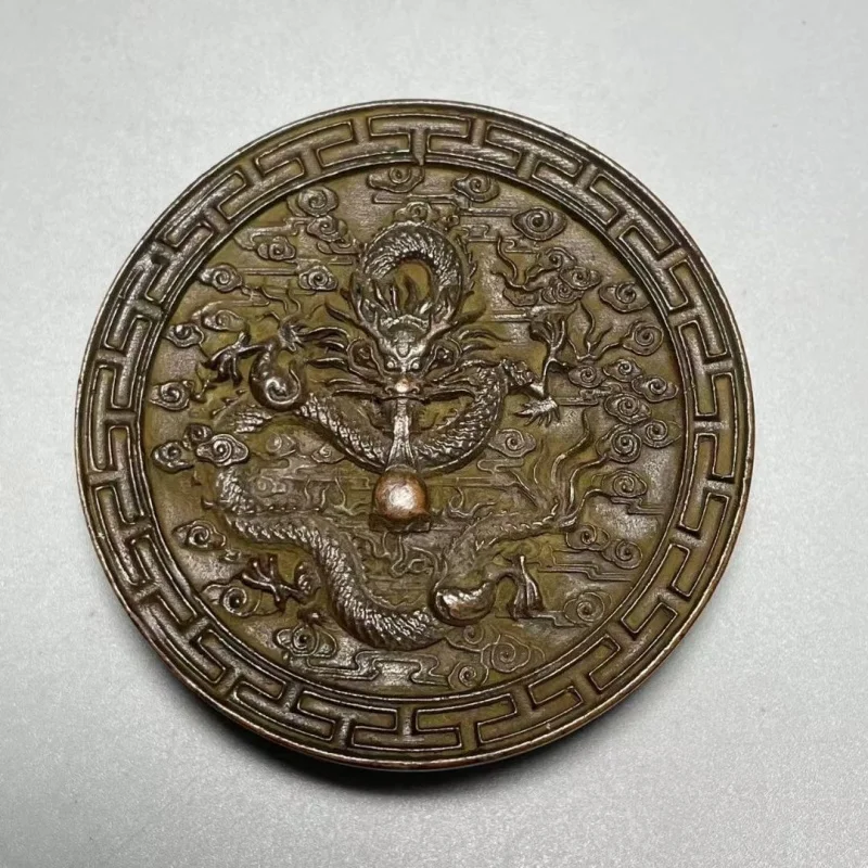 

Antique Ink Box Calligraphy Original Stone Bagua Ink Box Copper Plated Pure Natural with Lid Dragon Patina Cloud Pattern Study I