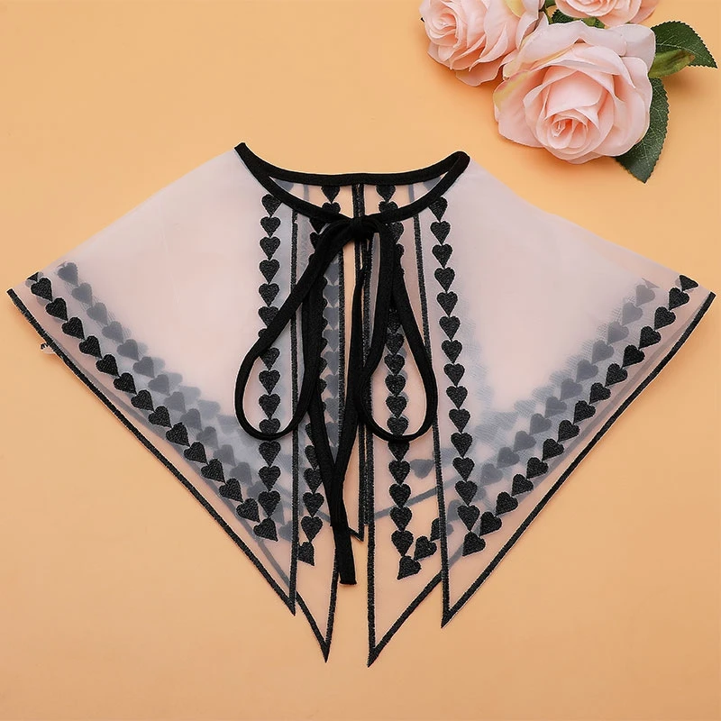 Elegant Sheer False Collar Double Layer Detachable Collar Shawl Lapel Shoulder Wrap Sweater Dress Neckwear Decor Accessories view 2