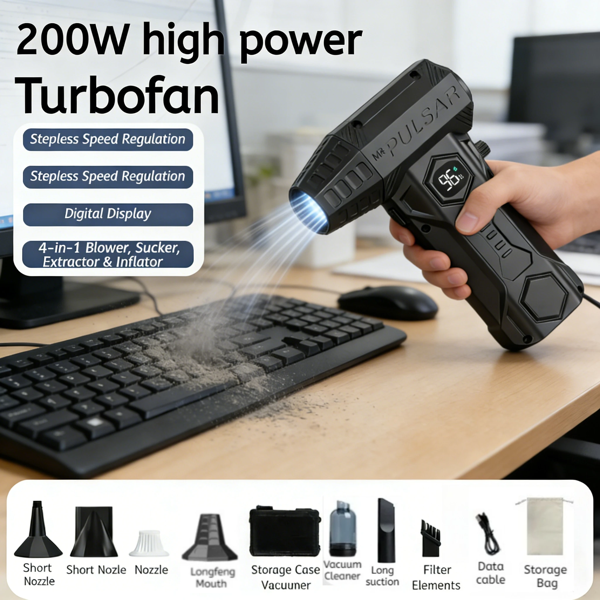 

Super Powerful 990000RPM Air Blower X11 - Electric Duster with Power Display & Vacuum Function