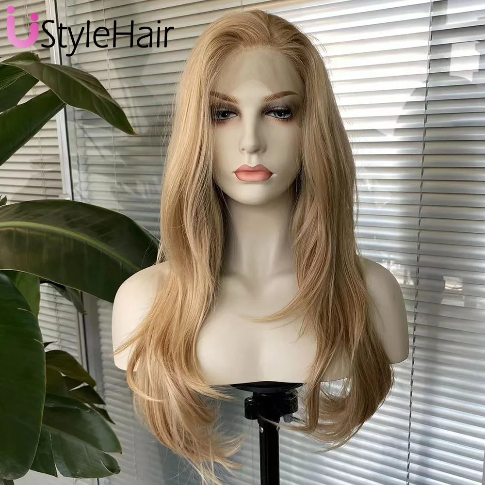 UStyleHair blond peruka długie naturalne fale peruki dla kobiet syntetyczna koronka peruka Front naturalną linią włosów codzienna koronkowa peruka