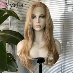 UStyleHair blond peruka długie naturalne fale peruki dla kobiet syntetyczna koronka peruka Front naturalną linią włosów codzienna koronkowa peruka Cosplay Glonden