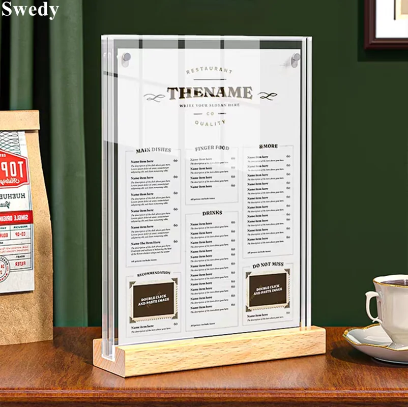 5 PCS A6 100x150mm Magnetic Wooden Base Restaurant Food Menu Paper Holder Photo Poster Frame Acrylic Sign Holder Display Stand