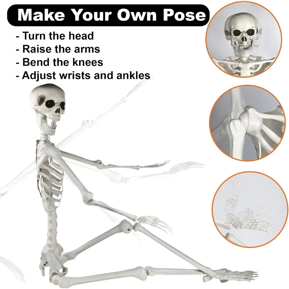 6FT Halloween Skeleton Decorations - Life Size Skeleton Decoration Realistic Pose-n-Stay Human Skeleton with LED Glowing Eyes