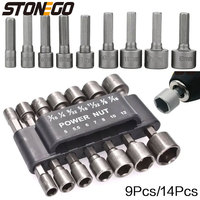 STONEGO 9/14Pcs Hex Sockets Sleeve Nut Driver Set, Screwdriver Set Bits Sets Socket Wrench Tools 5mm-12mm