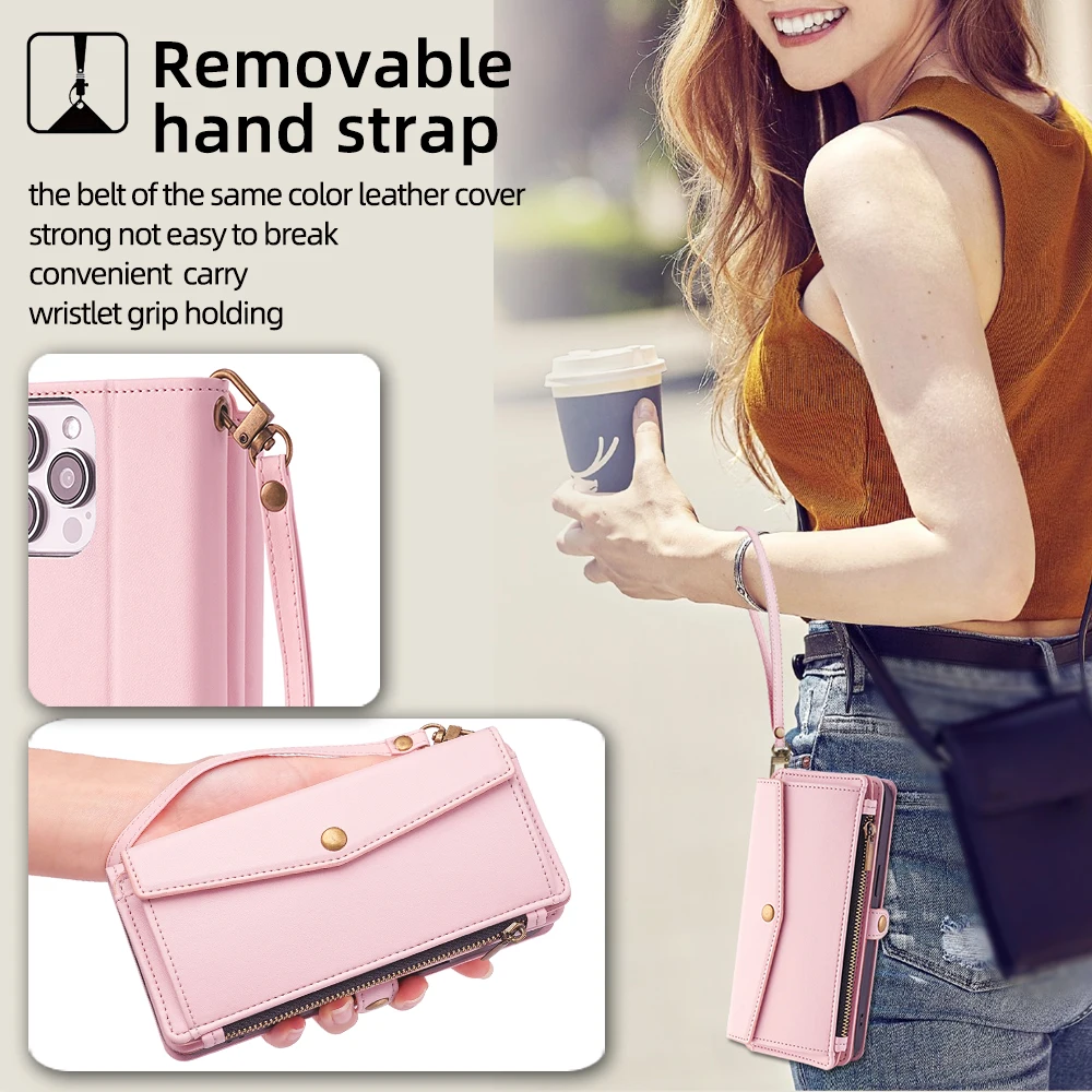 PU Leather Luxury Wallet Card Slot Stand Phone Protective Cases For Xiaomi Redmi Turbo 3 K70 Pro 13 Note 13R 4G 5G Crossbody Bag