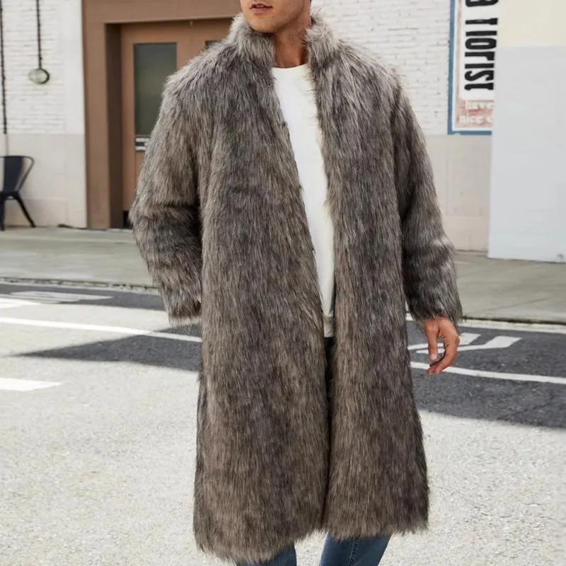 2025秋冬 ファーふわふわ ロング 無地 ジャケット アウター レトロ メンズ フェイクフォックスファー トップス 厚手 暖かいジャケット ロングコート