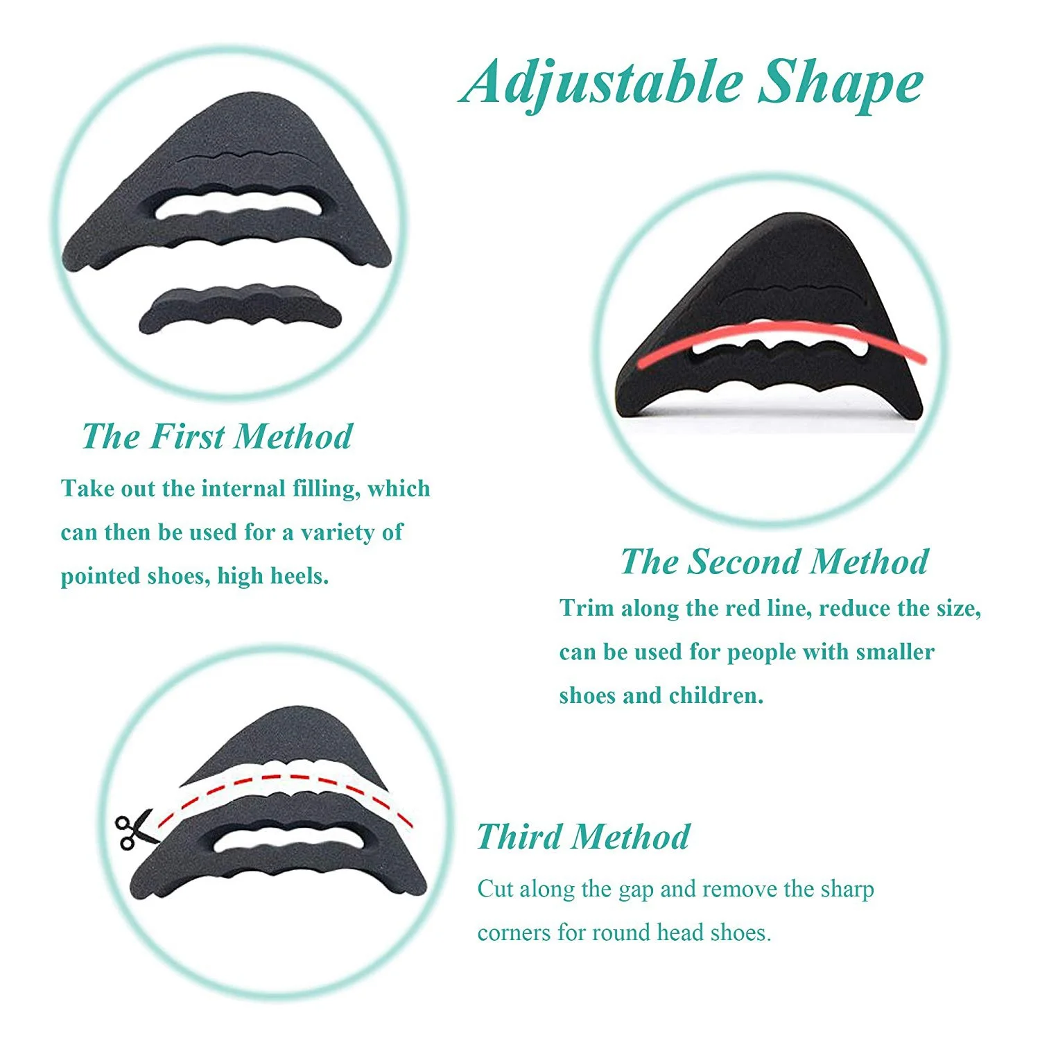 ABQR 2 Pairs Shoe Filler Toe Inserts for Shoes Too Big for Women Shoe Fillers Adjustable for Shoes Men Adult (Black)