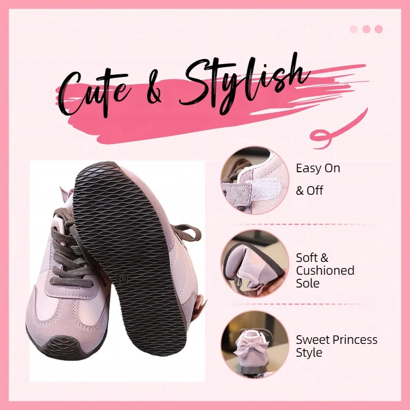 

Удобная детская обувь COMFY KIDS с большим бантом, мягкой амортизирующей подошвой, дышащей подкладкой, легко надевается и снимается, комфортна для повседневной носки для малышей.