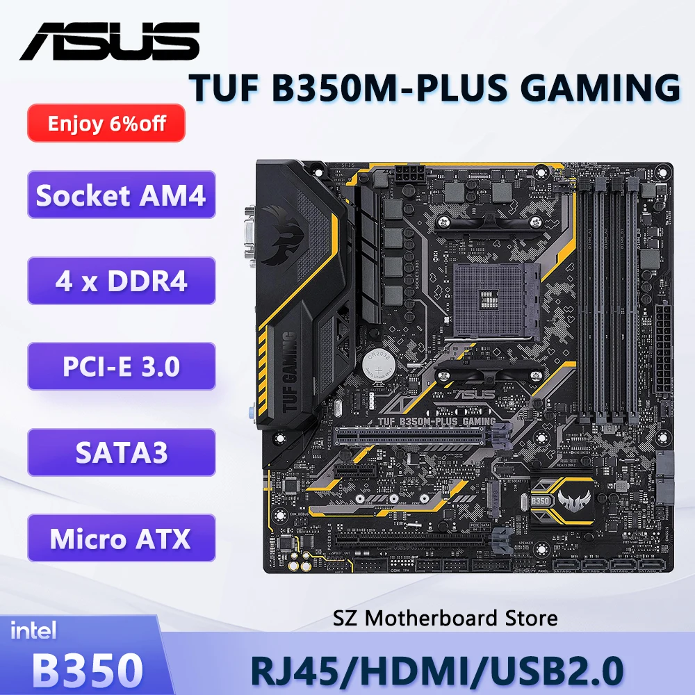 

ASUS TUF B350M-PLUS GAMING AMD B350 AM4 Motherboard For Ryzen 5/7/3/9 2600 5700 3900X CPU DDR4 HDMI M.2 Micro ATX Mainboard