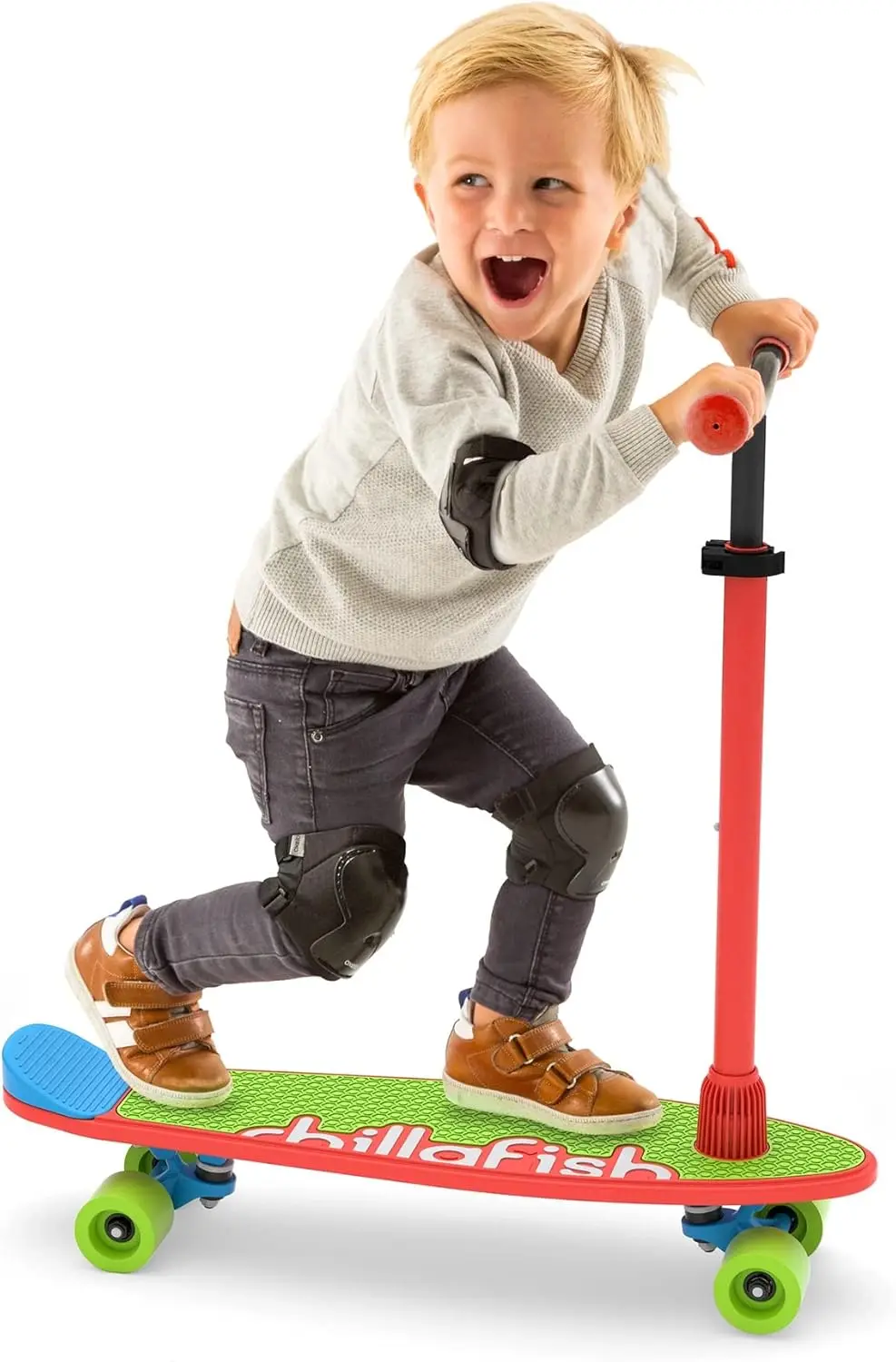 Skatieskootie Customizable Training Skateboard and LeantoSteer Scooter with Detachable Stability Handlebar Ages 3+