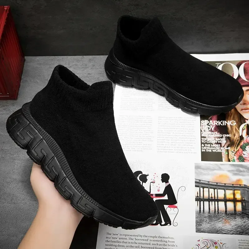 Womens Sneakers New Slip-On High Tops Women Sneakers Brand Fashion Breathable Men City Leisure Sock Shoes Female Tennis Trainers