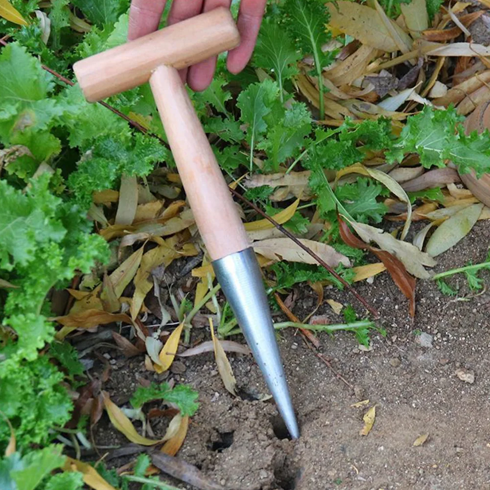 Dibber manual de acero inoxidable, Dibbler de semilla con mango de madera, excavadora de agujeros, Dibber de semillas para trasplante de plantas, plantación de bulbos