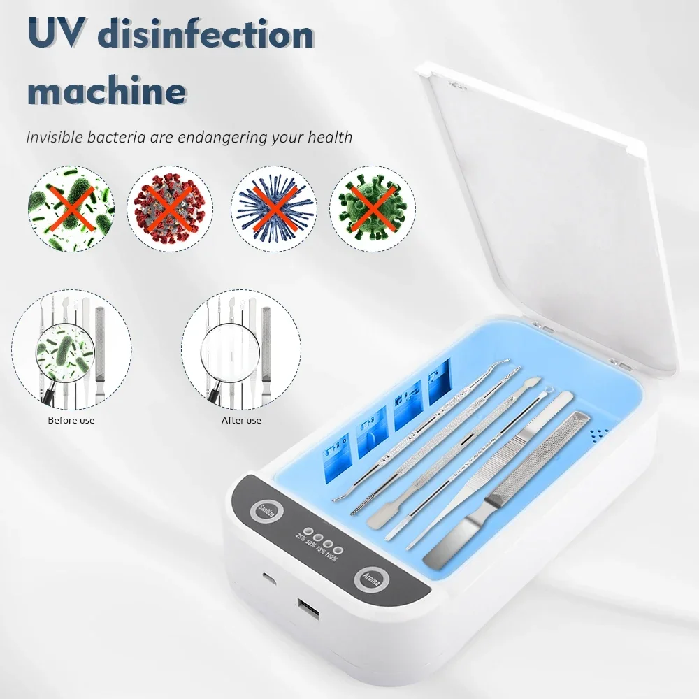 UV Nail Tools Sterilizer Disinfection Box LED Tray Sterilization Device Multi-function Tools Aromatherapy for Box Manicure