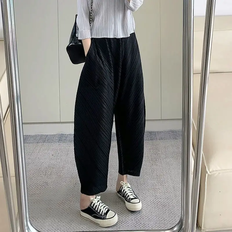 Banana pants women's 2025 summer new high waist and thin casual loose large size pleated wide leg trousers women