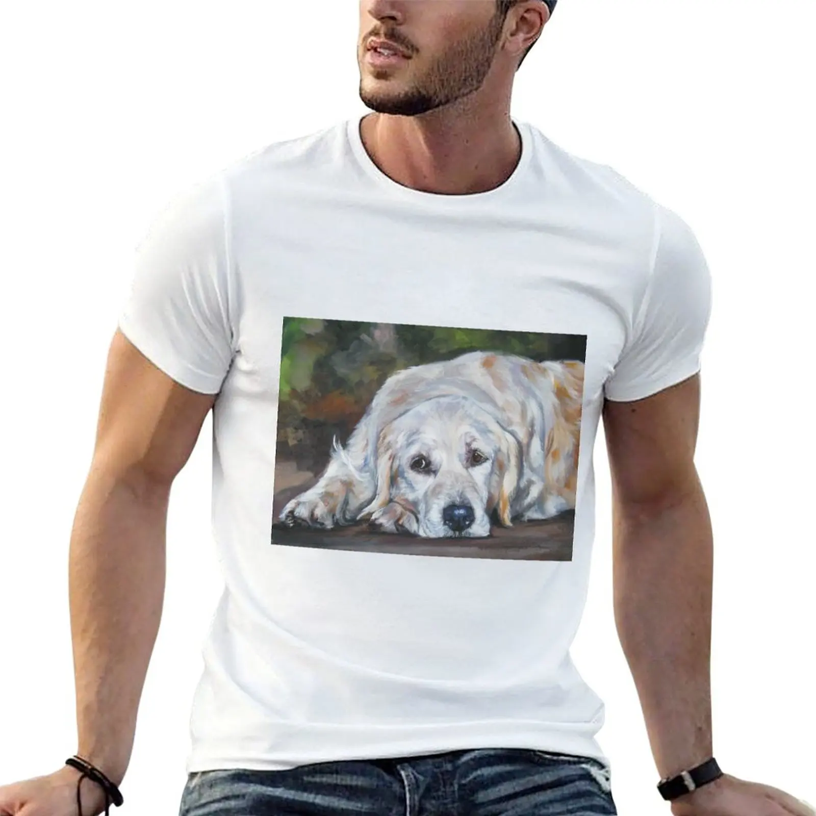 Golden Retriever Fine Art Painting T-Shirt Simple Print Design T-Shirt