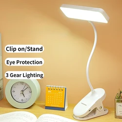 USB Rechargeable Table Lamp Rectangle LED Desk Lamp Book Reading Night Lamp Clip-on Night Light for Bedroom 3Gear Eye Protection