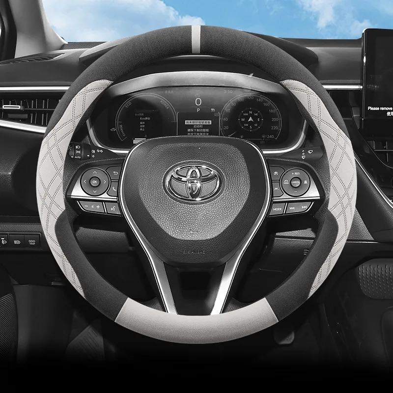 Suede Leather Steering Wheel Cover 38cm For Toyota Corolla Fortuner Sequoia Auris Avensis Celica Rav4 4Runner C-HR Accessories