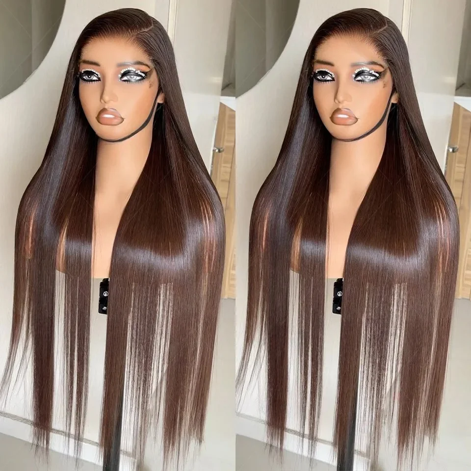 

Soft 26” Brown 180Density Glueless Long Straight Lace Front Wig For Black Women With Baby Hair Preplucked Natural Hairline