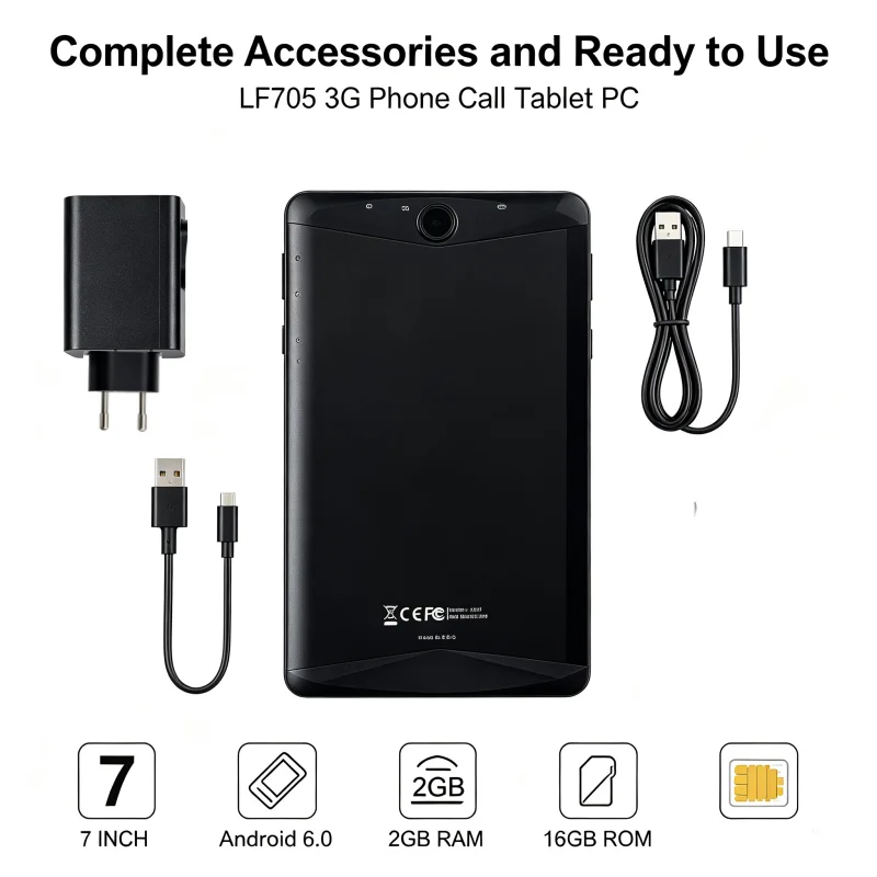 7 INCH 2GB RAM 16GB ROM LF705 3G Phone Call Tablet PC Android 6.0 MTK8735 Quad-Core 2 X Sim Card 1024 X 600 Pixels