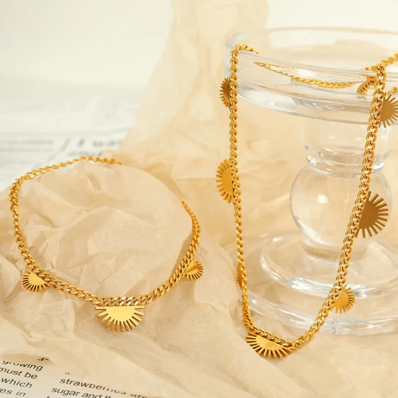 Ray of Sunshine Charm Necklace for Women / Waterproof Durable 18k Gold Plated Sunburst Hypoallergenic Layering Pendant Necklaces