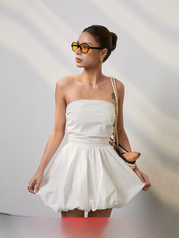 

DiscoGlam Spicy Girl Design Unique Ballet Sle Bal White Tube Dr Women Summer Par Wear Cotton Nylon Material