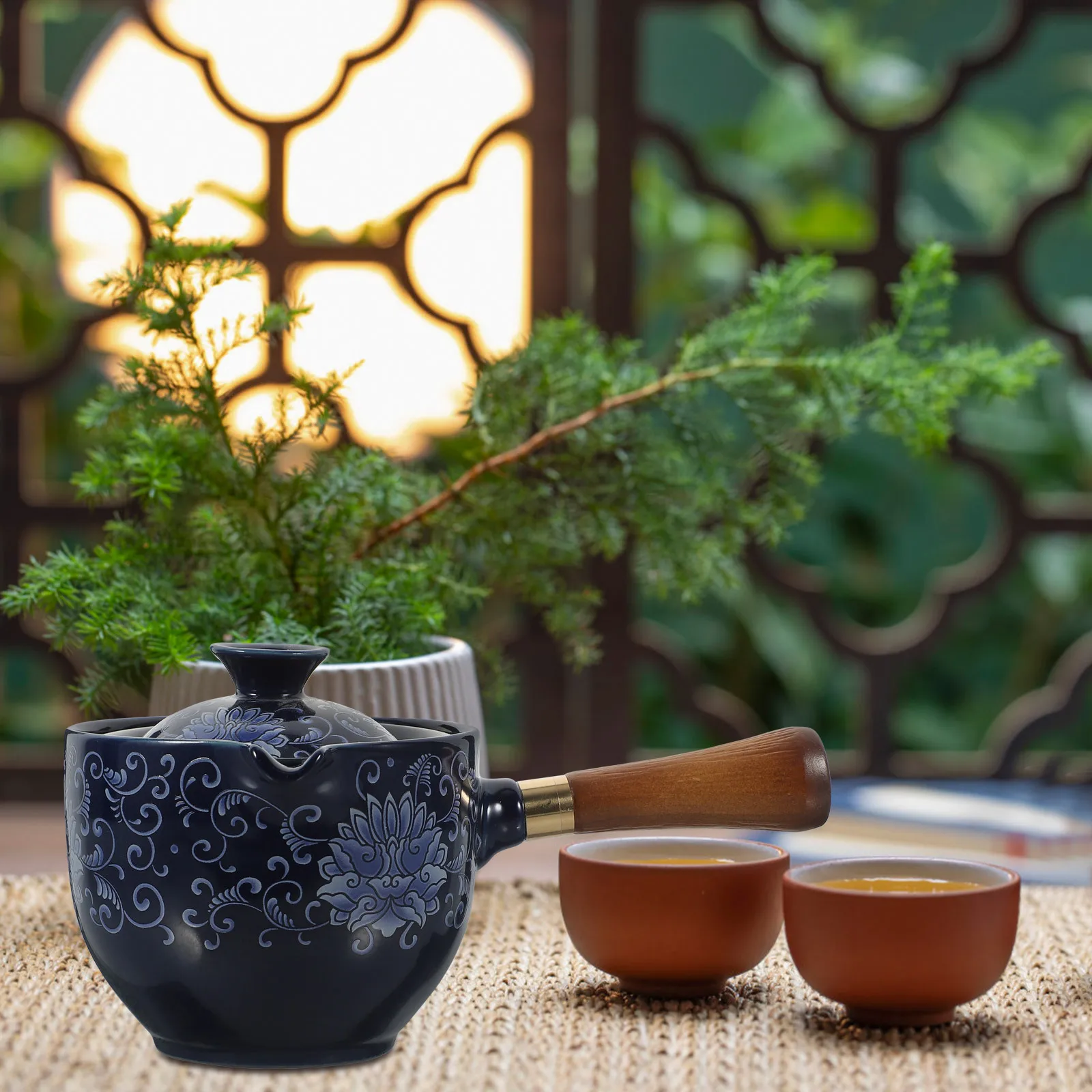 

Rotating Tea Kettle Ceramic 360 Degree Rotation Loose Leaf Brewing Pot Side Handle Design For Home Office Chinese Traditional