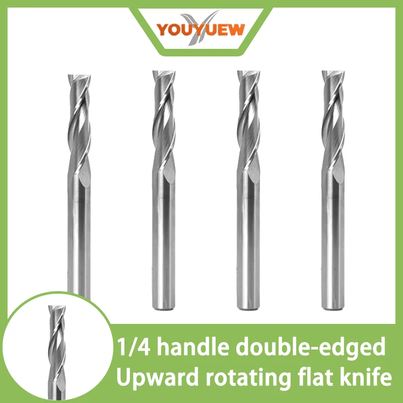

YOUYUEW 1pcs Double-Edged Upward Spiral Flat Knife 1/4 Handle Integral Alloy Tungsten Steel Woodworking Milling Cutter