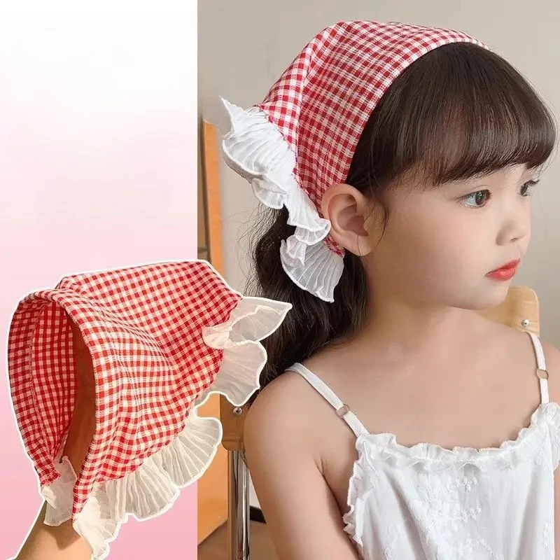 

Красочный клетчатый треугольный платок для девочек, милый милый обруч для волос принцессы, аксессуары для укладки, детский треугольный платок, головной убор