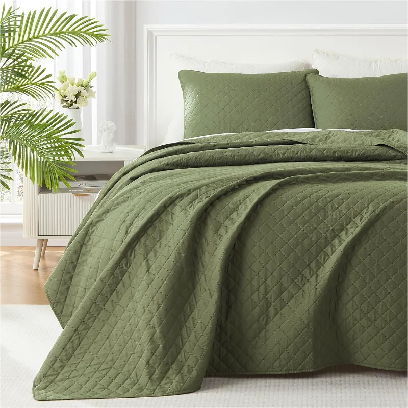 

Quilt King Size Bedding Set, Bedspreads King Size Lightweight Olive Green Quilts Set Soft Coverlet for All Season
