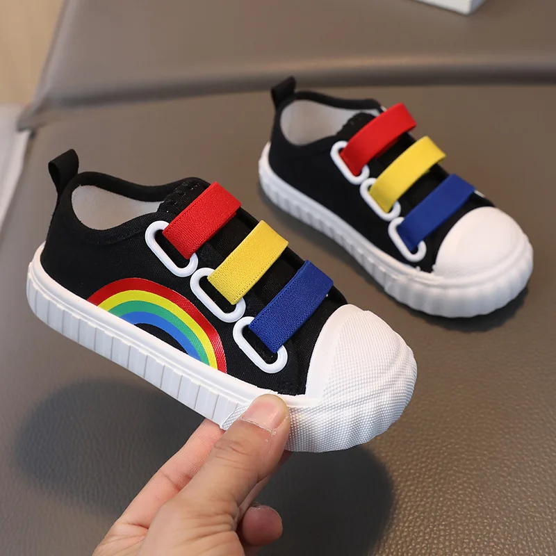 Children\'s Canvas Sneakers Boy Fashion Rainbow Casual Shoes 2023 Autumn New Anti Slip Breathable Kids Shoes Colorful Girls Shoes