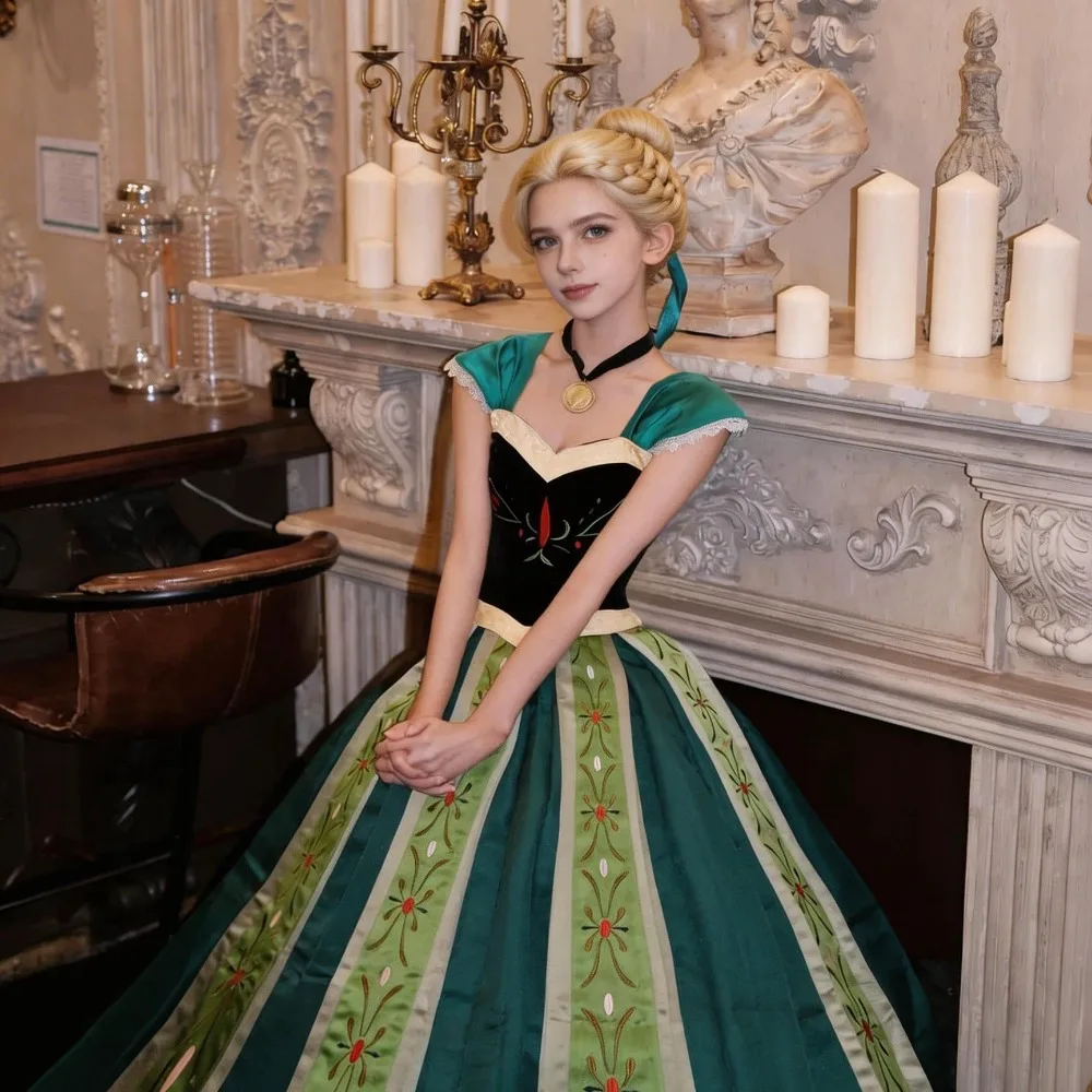 

Potdemiel Disney Anna Cosplay Costume Frozen Princess Dress for Adult Halloween Performance Party Show