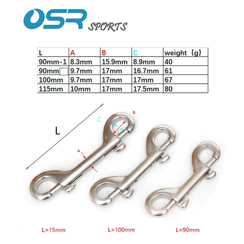 316 Stainless Steel Scuba Diving Key Ring Double Ended Hook BCD Quick Release Bolt Buckle Clip for Underwater Sports