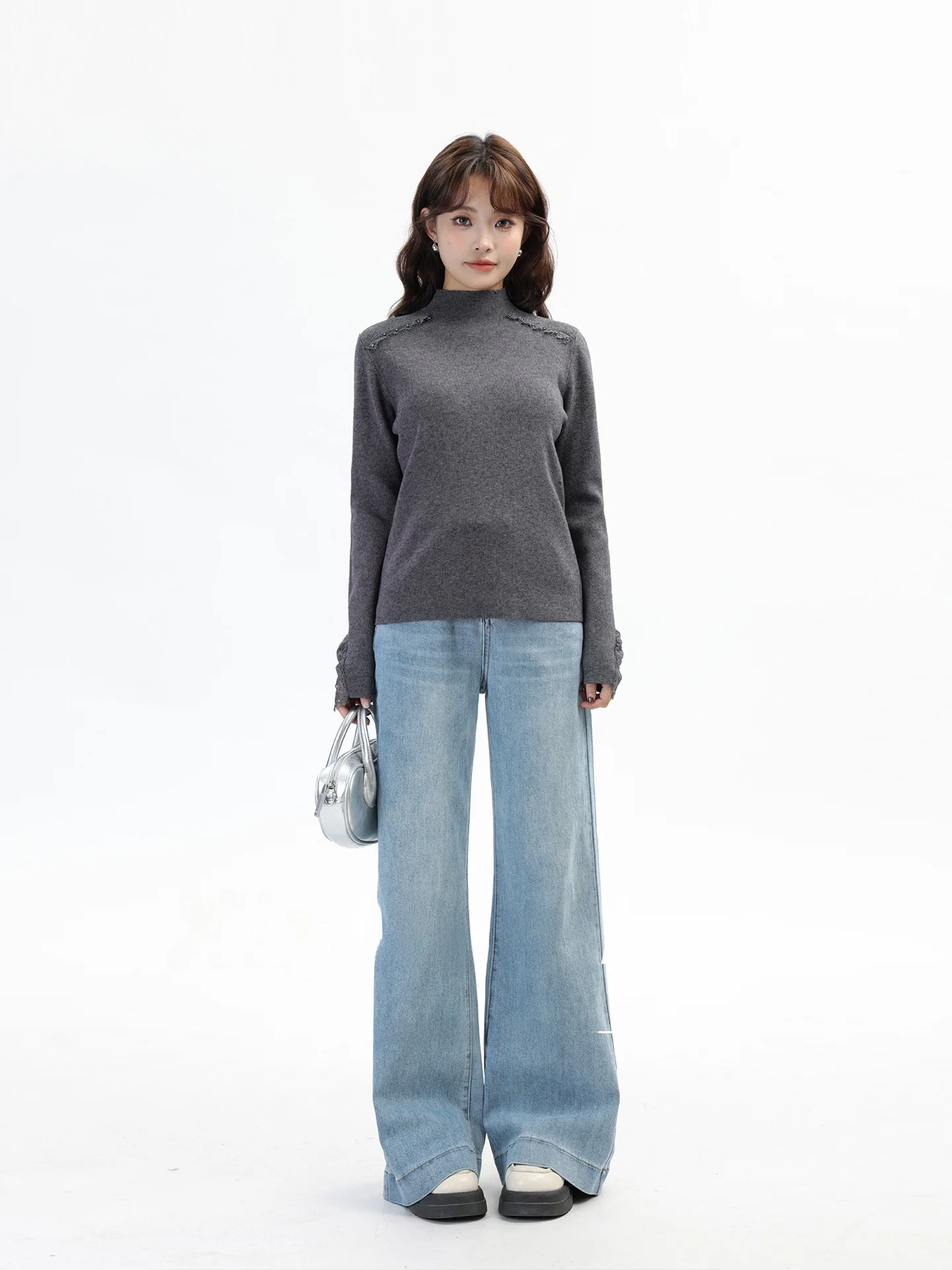 

Корейский вязаный свитер с кружевом, осень-зима, Новое поступление, молодежный базовый слой, свитер с высоким воротником, приятный для кожи