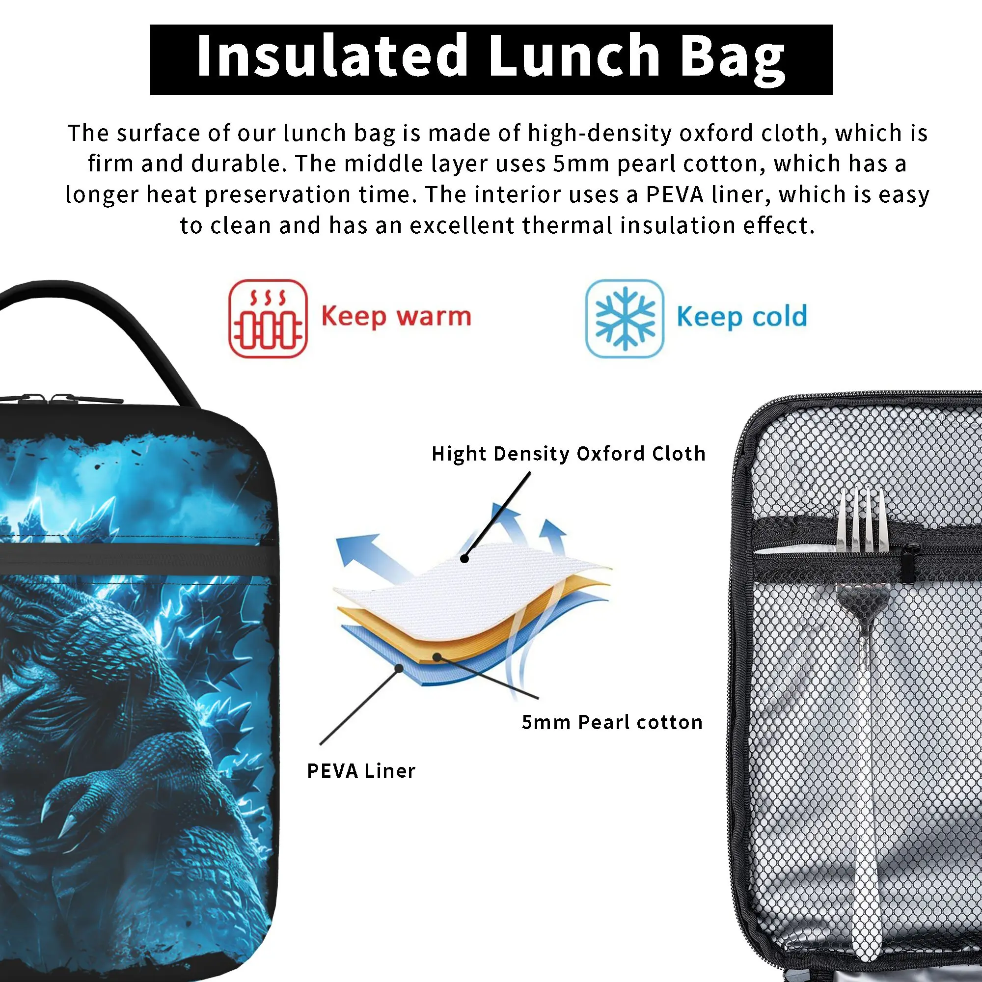 Godzillaed Lunch Bag  School Lunch Box For Child Back To School Thermal Lunch Bags Waterproof Convenient Cooler Bag - view 4